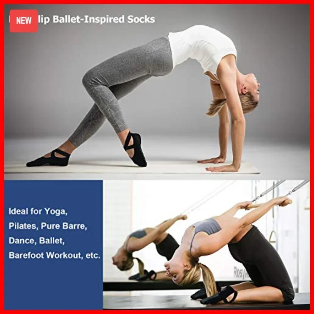 Non-Slip Pilates Socks with Silicone Grips for Yoga Barre Dance Workout